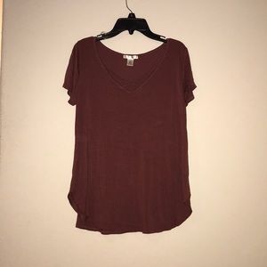 Maroon criss-cross v neck top